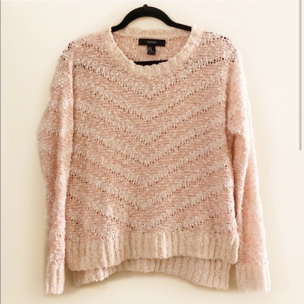 Forever 21 Pink & White Chevron Sweater